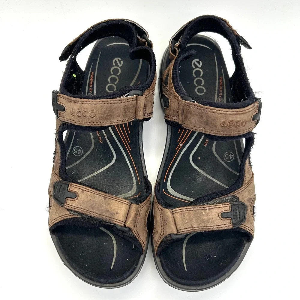 ECCO Yucatan Sport Sandals Mens 45 Brown Leather Hiking Walking Receptor Strappy